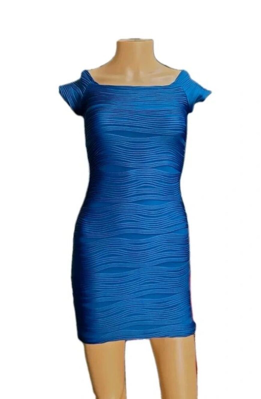 BRAT Star sz small Y2K 90's royal blue sexy curvy short cap sleeve dress bodycon